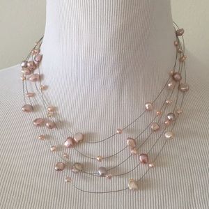 Light peachy pink 5 strand freshwater pearl necklace